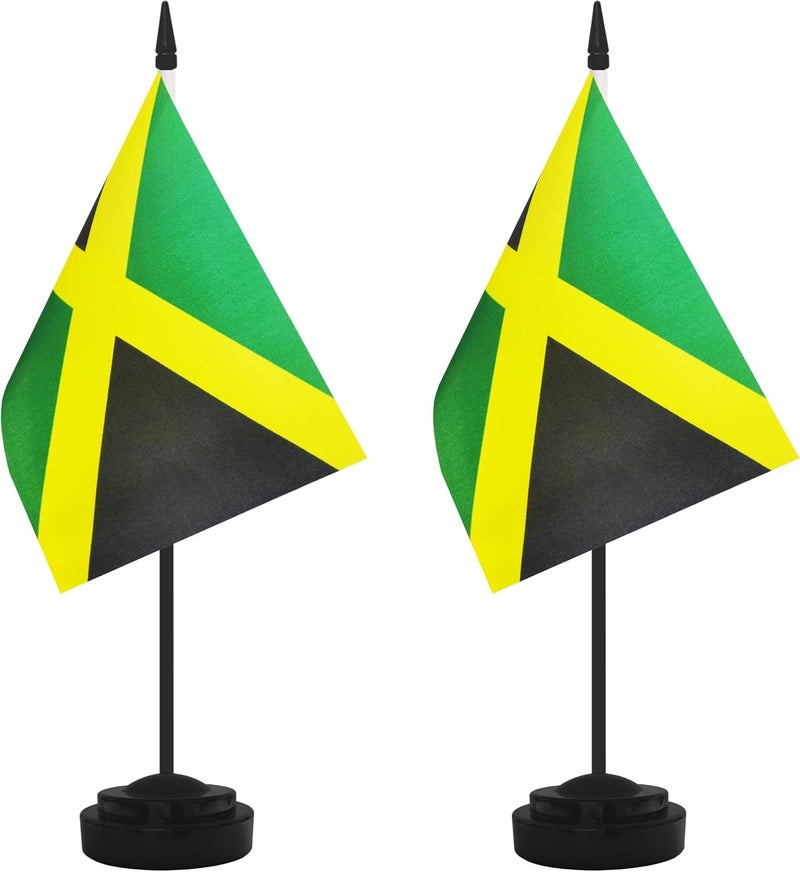 Yamiuo 2 Pack Jamaica Desk Flag Set, Jamaican Desktop Small Miniature Table Office Flag with 12" Black Pole and Black Base, Offices, Classroom, Home, Festival Decoration (Jamaica) - Image 1